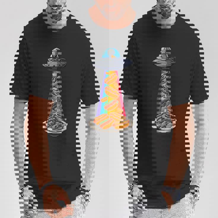 Ufo 誘拐ホットドッグ ムーンデー エイリアン 空飛ぶ円盤 ソーセージ Tシャツ 面白い贈り物