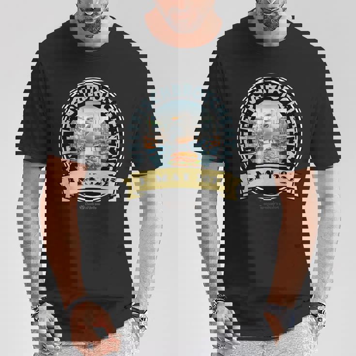 Weltfischbrötchentag 2025 Möwe Fischbrötchen Hafenbecken T-Shirt Lustige Geschenke