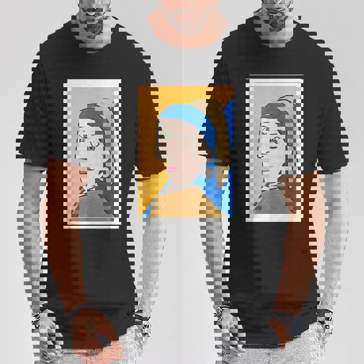 【ピカソ風】真珠の耳飾りの少女／フェルメール（パロディ）【世界の名画】面白い 美術館アート Tシャツ 面白い贈り物