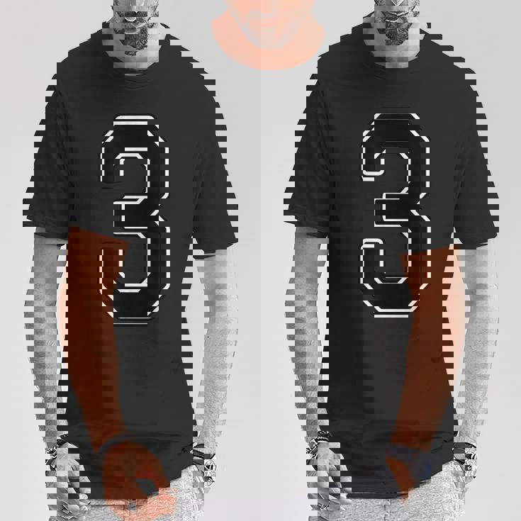 【両面プリント・表裏】3 数字 背番号・胸 ユニフォーム ナンバー【ブラック／黒の文字】スポーツ 部活 チーム 野球 Tシャツ 面白い贈り物