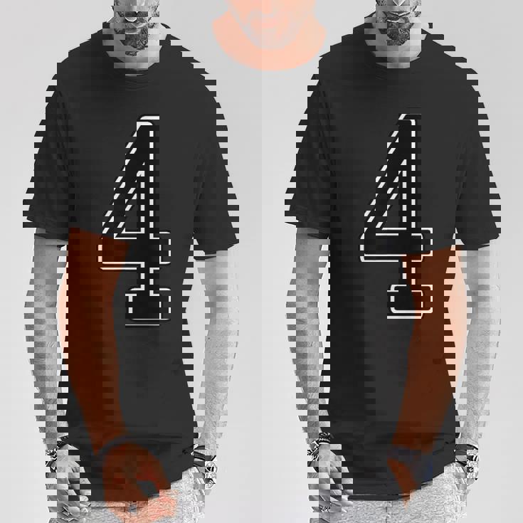 【両面プリント・表裏】4 数字 背番号・胸 ユニフォーム ナンバー【ブラック／黒の文字】スポーツ 部活 チーム 野球 Tシャツ 面白い贈り物