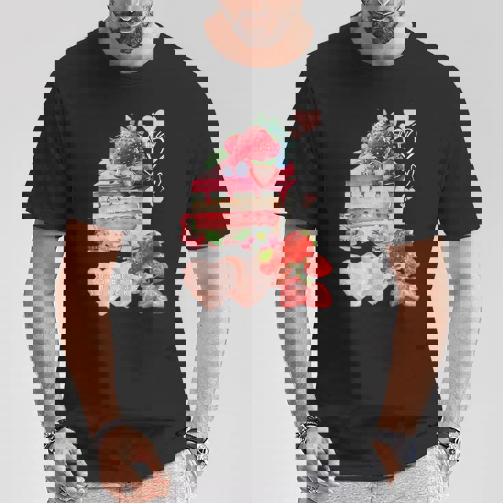 いちご ショートケーキ スイーツ デザート かわいい 春 お菓子、おしゃれ、パティシエ、ハート、カジュアル Tシャツ 面白い贈り物