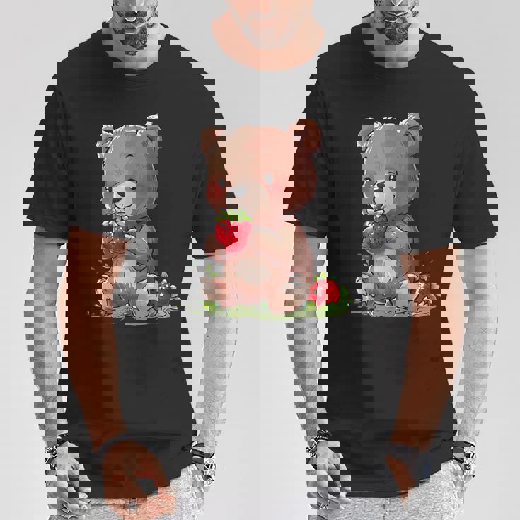 いちごくま かわいい くま 作品 描画 いちご フルーツ Tシャツ 面白い贈り物