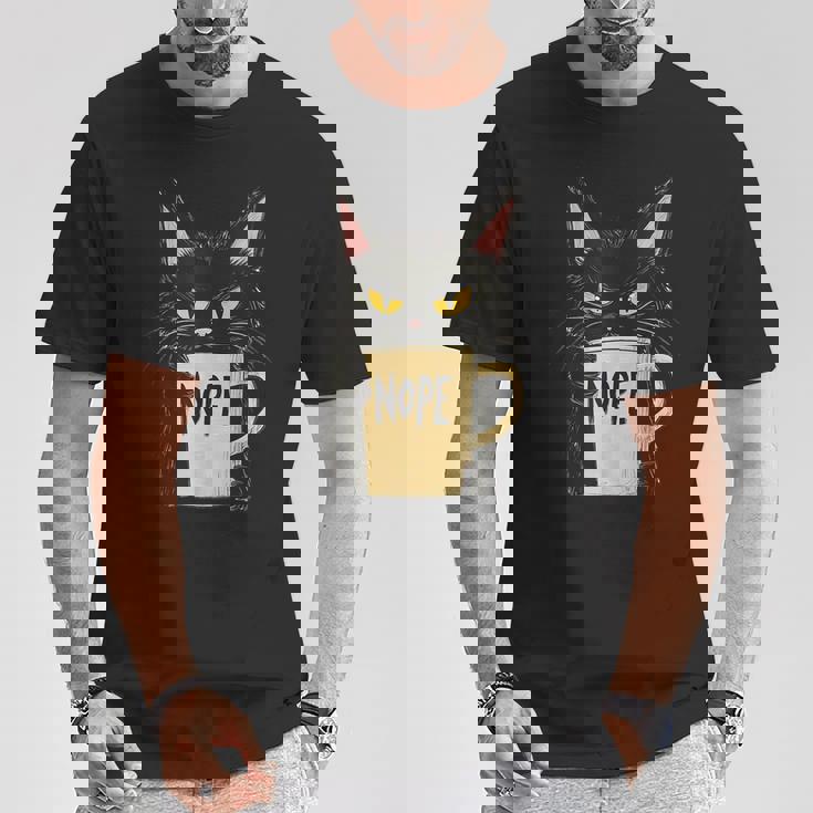 おかしな猫 コーヒーマグと黒猫 Nope Tシャツ 面白い贈り物