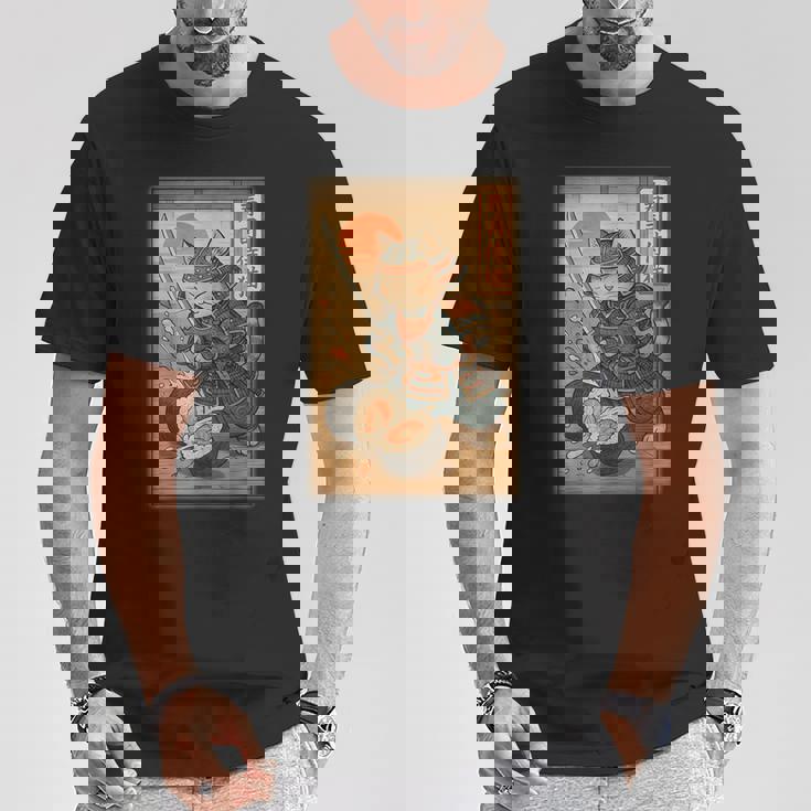 おもしろ寿司 侍猫 道場 夕日 浮世絵 漫画 漢字アート Tシャツ 面白い贈り物