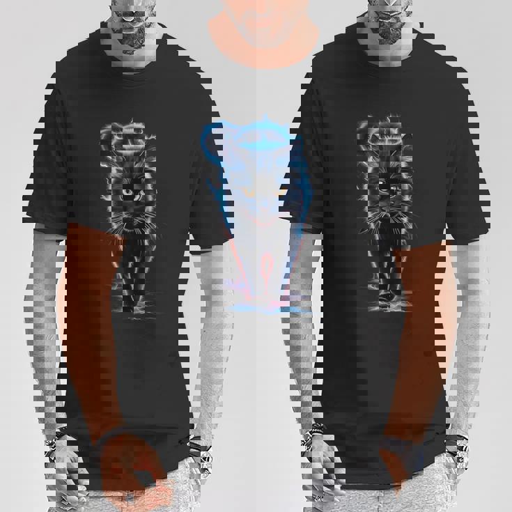 おもしろ猫 稲妻 黒猫 Tシャツ 面白い贈り物