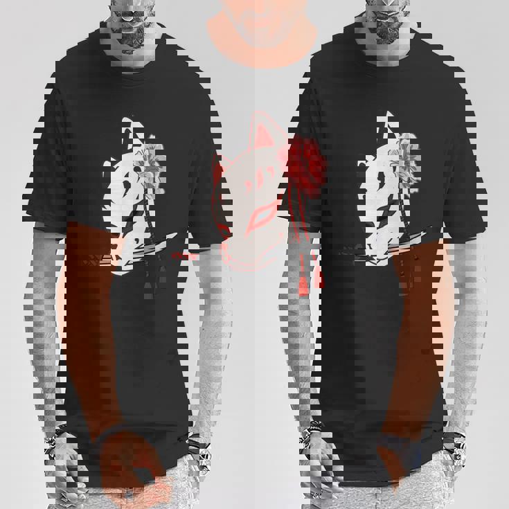 かたな付きキツネマスク Tシャツ 面白い贈り物