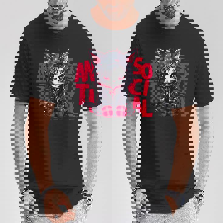 かわいい アニメ ゴシック 猫 ちび反社会的 メンヘラ グランジ Tシャツ 面白い贈り物