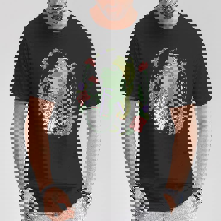 かわいい カエル 自転車 花 カワイイ 美的 気まぐれなロマンチック Tシャツ 面白い贈り物