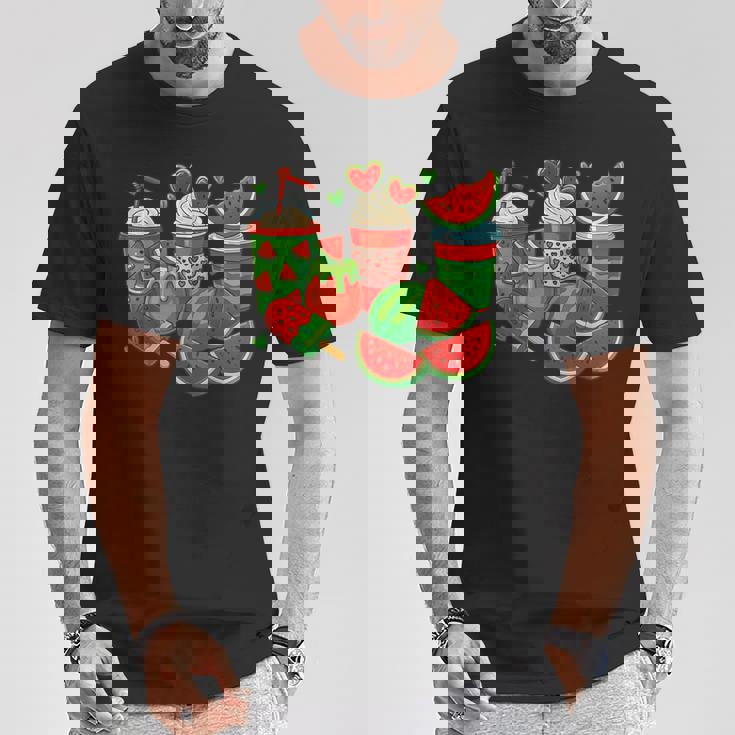 かわいい スイカ好き 夏 フルーツ スイカ アイスコーヒー Tシャツ 面白い贈り物