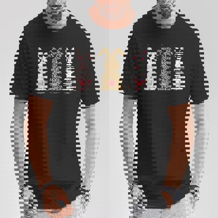 かわいい ヒョウ イースター バニー ウサギ トリオ フローラル ハッピーイースター Tシャツ 面白い贈り物