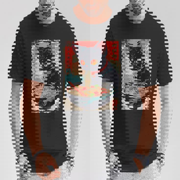 かわいい 黒猫 ラブ ラーメン カワイイ ねこ アニメ 日本語 Tシャツ 面白い贈り物