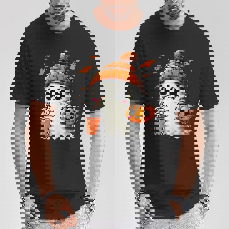 かわいいおばけを飲むかぼちゃスパイス ゴーストハロウィンコスチューム Tシャツ 面白い贈り物