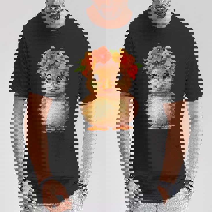 かわいいアヒルの子と花冠 Tシャツ 面白い贈り物