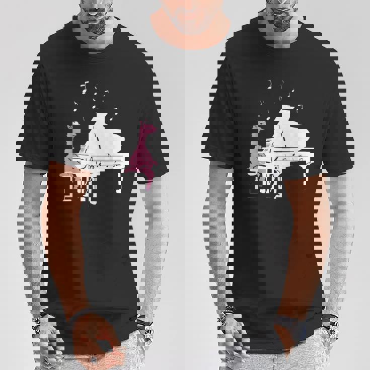 かわいいアルパカ弾き ピアノ音符記号 ミュージシャンアート Tシャツ 面白い贈り物