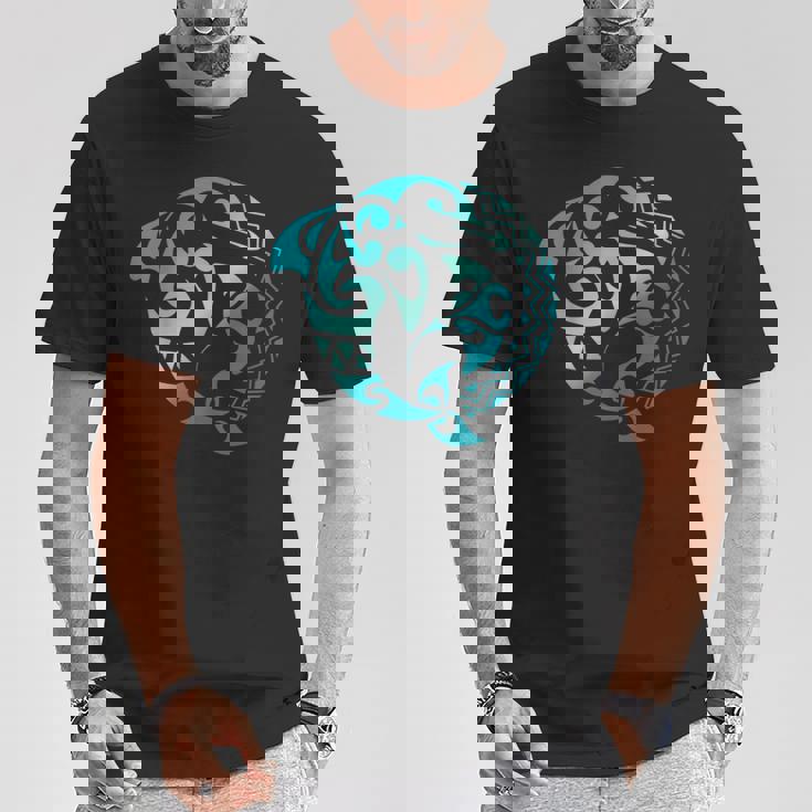 かわいいイルカ マンタレイ トライバル ハワイアン 海 海 恋人 Tシャツ 面白い贈り物