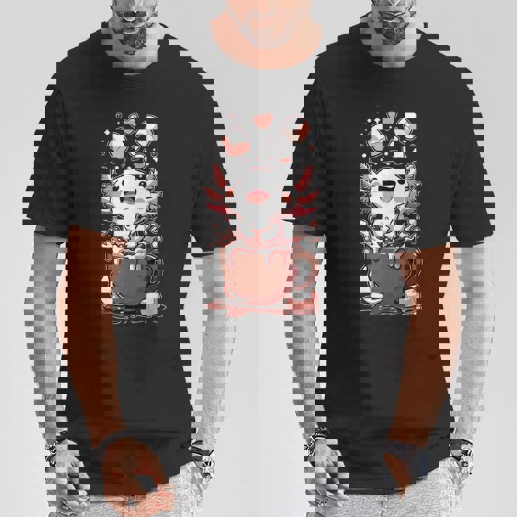 かわいいウーパールートル ホット チョコレート マシュマロ チョコレート ウーパールーパー Tシャツ 面白い贈り物