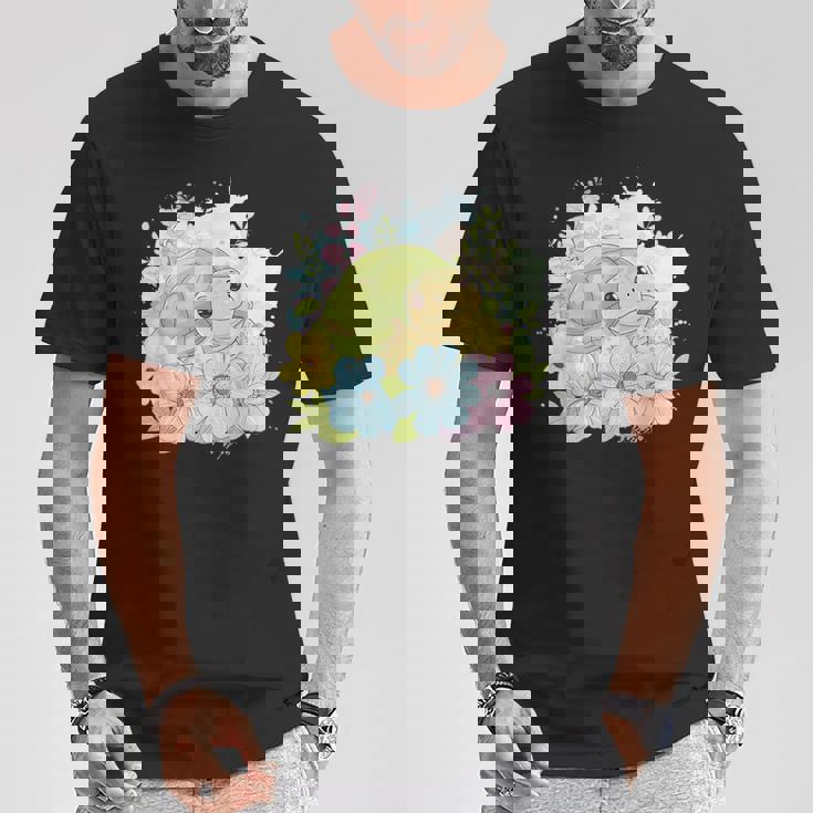 かわいいカメの花 I キッズ 亀 Tシャツ 面白い贈り物