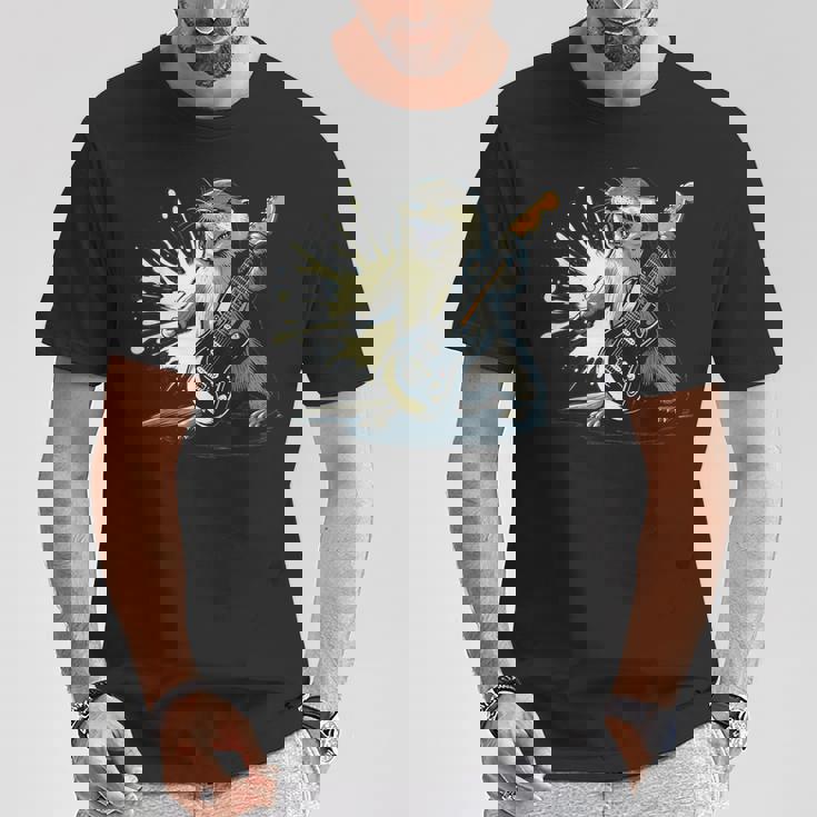 かわいいカワウソの顔のコスチューム エレキギター付き 音楽ファン向け Tシャツ 面白い贈り物