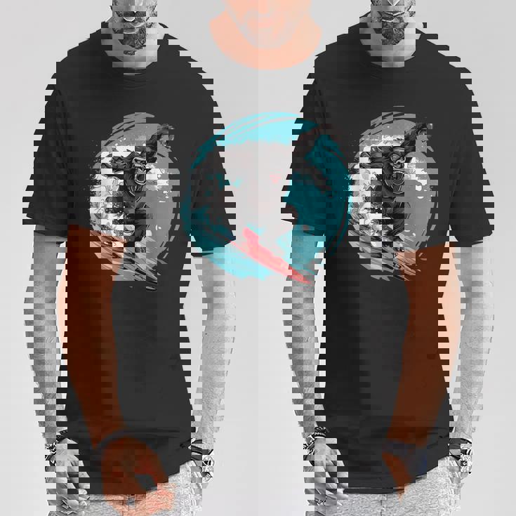 かわいいゴリラサーフィン Tシャツ 面白い贈り物