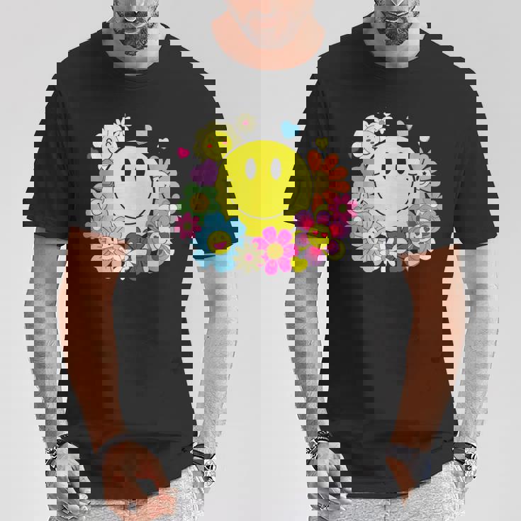 かわいいスマイルフェイス 花 ハッピーフェイス 花 ハート キッズ ガールズ Tシャツ 面白い贈り物