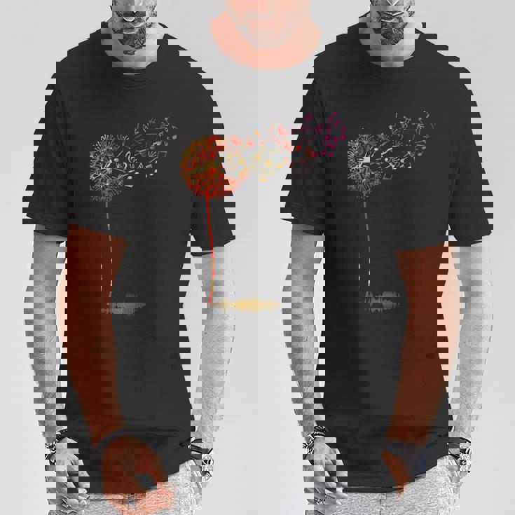 かわいいタンポポ 音符付き 花 男女兼用 音楽 Tシャツ 面白い贈り物