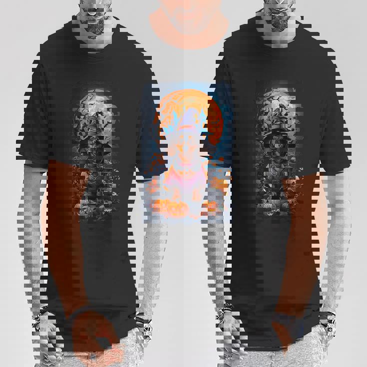 かわいいダックスフントと不気味なお化け屋敷のハロウィンコスチューム Tシャツ 面白い贈り物