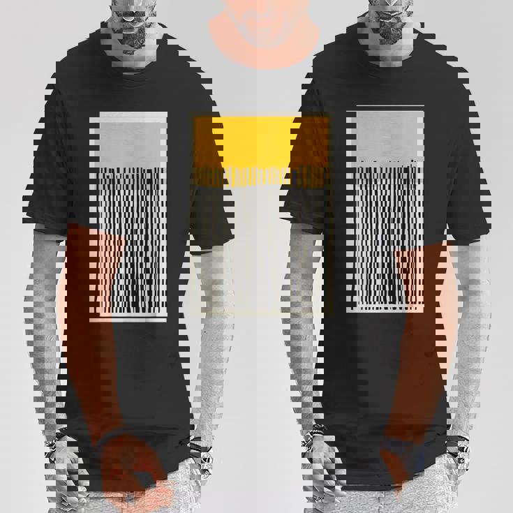 かわいいボーホーシックミニマリスト イエローベージュ ブラックラインストライプ Tシャツ 面白い贈り物