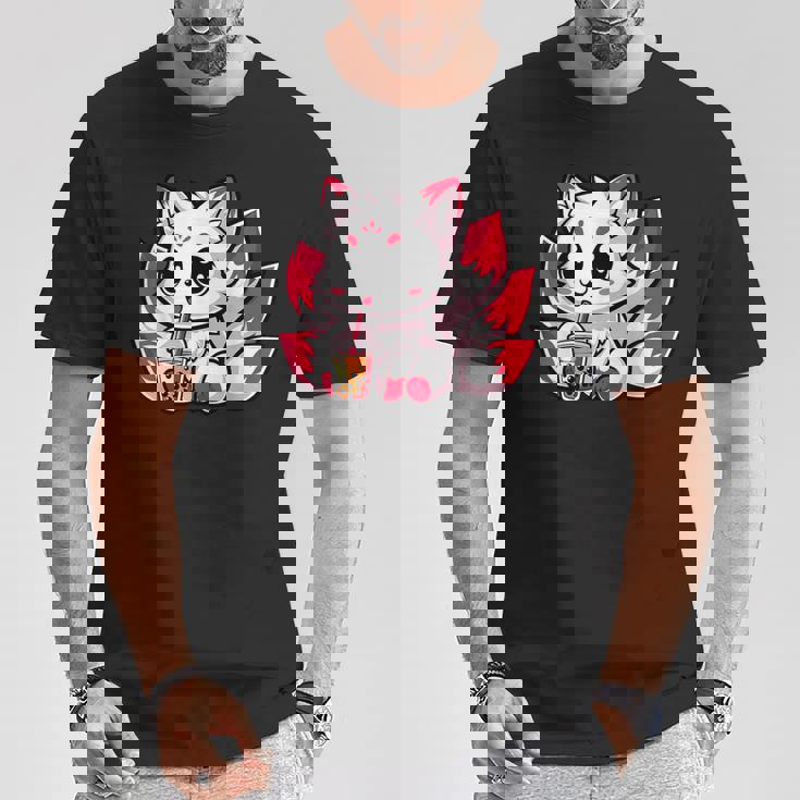 かわいい日本のキツネ九尾キツネボバティーアニメ Tシャツ 面白い贈り物