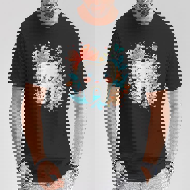 かわいい歯と花iキッズ歯 Tシャツ 面白い贈り物