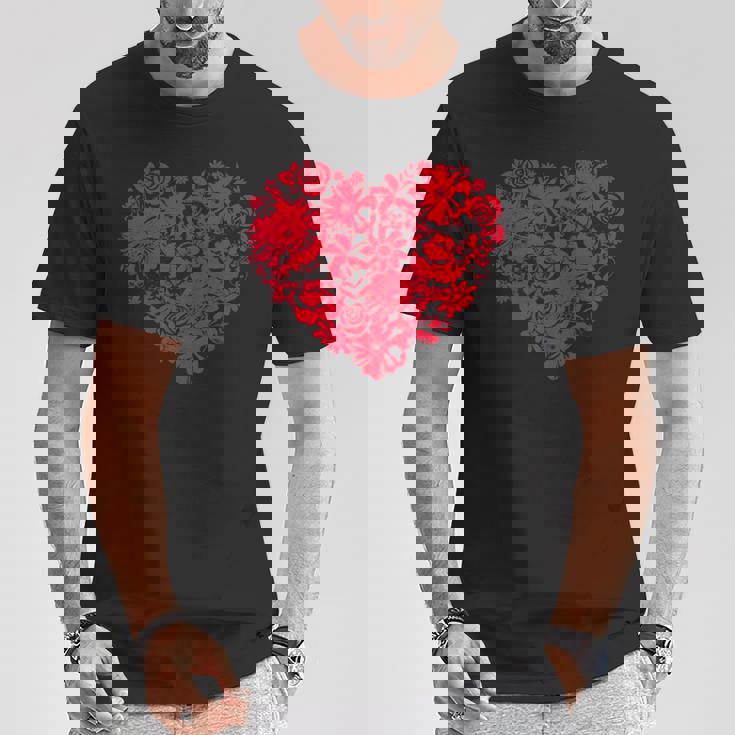かわいい花赤いハート花のバレンタインデーの愛 Tシャツ 面白い贈り物