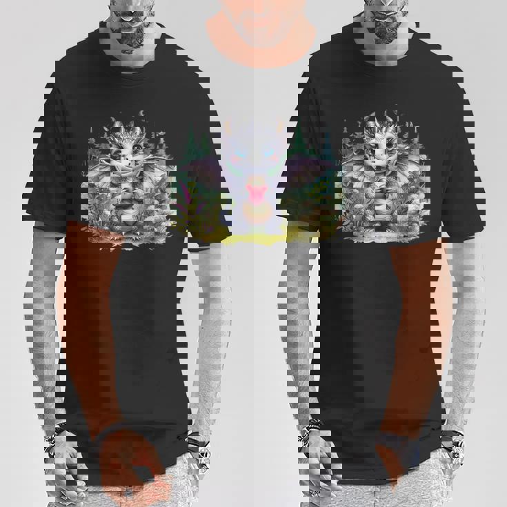 かわいい赤ちゃんドラゴンハート森林ファンタジー水彩ar Tシャツ 面白い贈り物