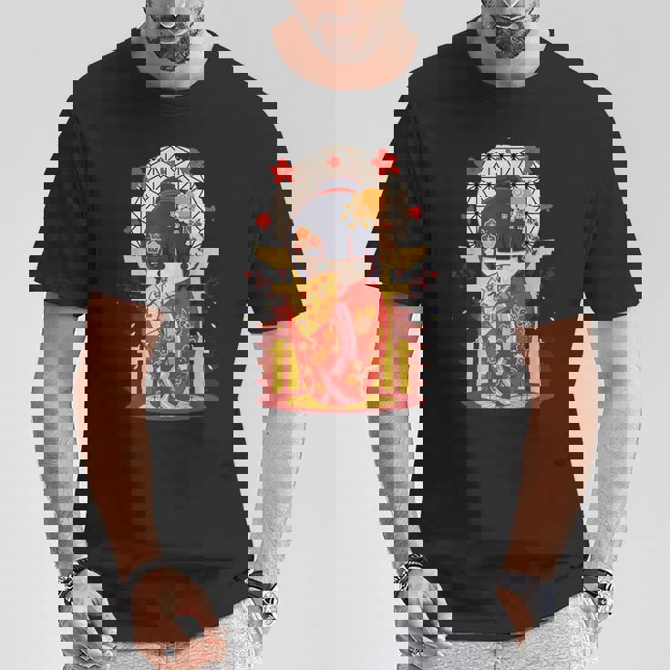 こけし 人形 シャツ 和装 赤 日本運 福 Tシャツ 面白い贈り物