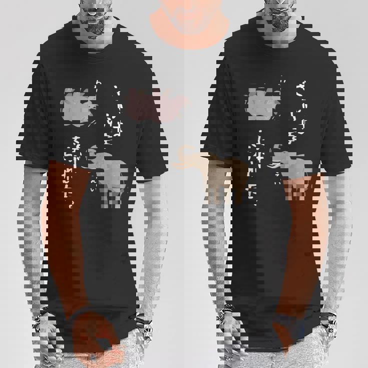 さいはいまなげられた ゾウ サイ かわいい Tシャツ 面白い贈り物