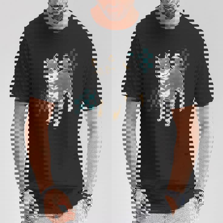 つぶらな瞳で見つめる黒柴 Tシャツ 面白い贈り物