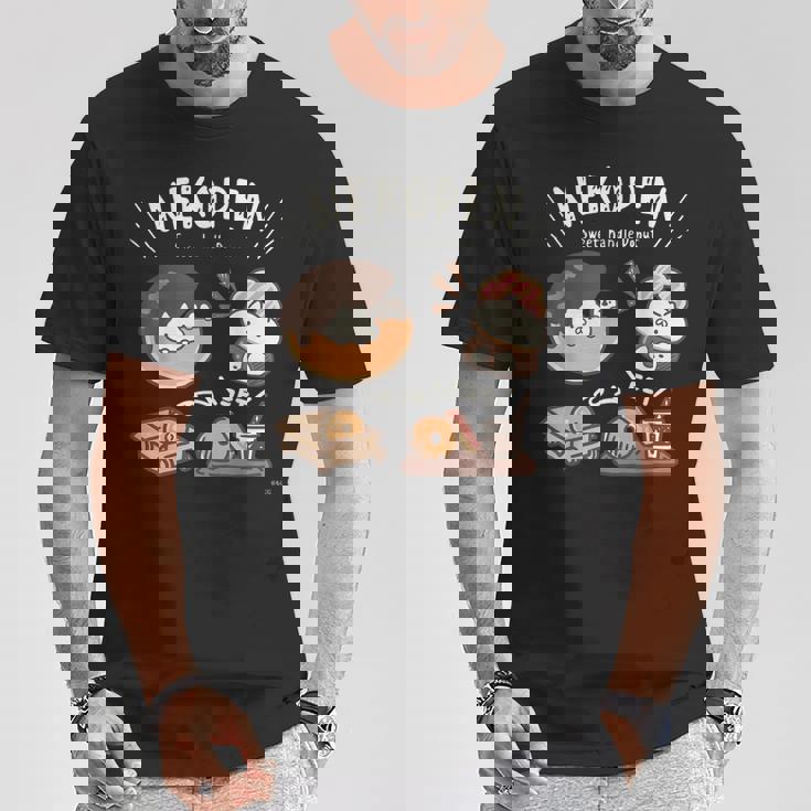 ねこぺん日和 ドーナツ ダークカラー Tシャツ 面白い贈り物