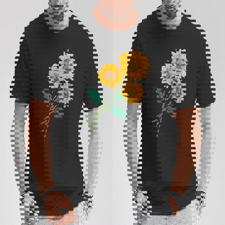 ひまわりの花束 春のフローラルガーデン 黄色の花 Tシャツ 面白い贈り物