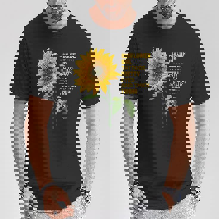 ひまわりガール タトゥー かわいい目 太腿 Tシャツ 面白い贈り物