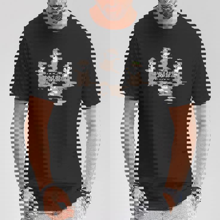 ゆるカワウソさん まるくん『あつまれ！』【 No102 】コツメカワウソ Tシャツ 面白い贈り物