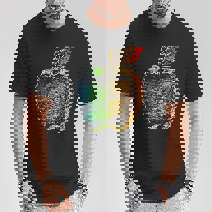 りんご フルーツ ドローイング アート カラフル モチーフ アップル Tシャツ 面白い贈り物