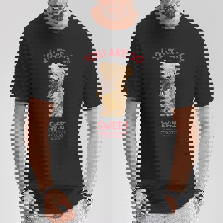 アイスクリームを食べるテディベア Tシャツ 面白い贈り物