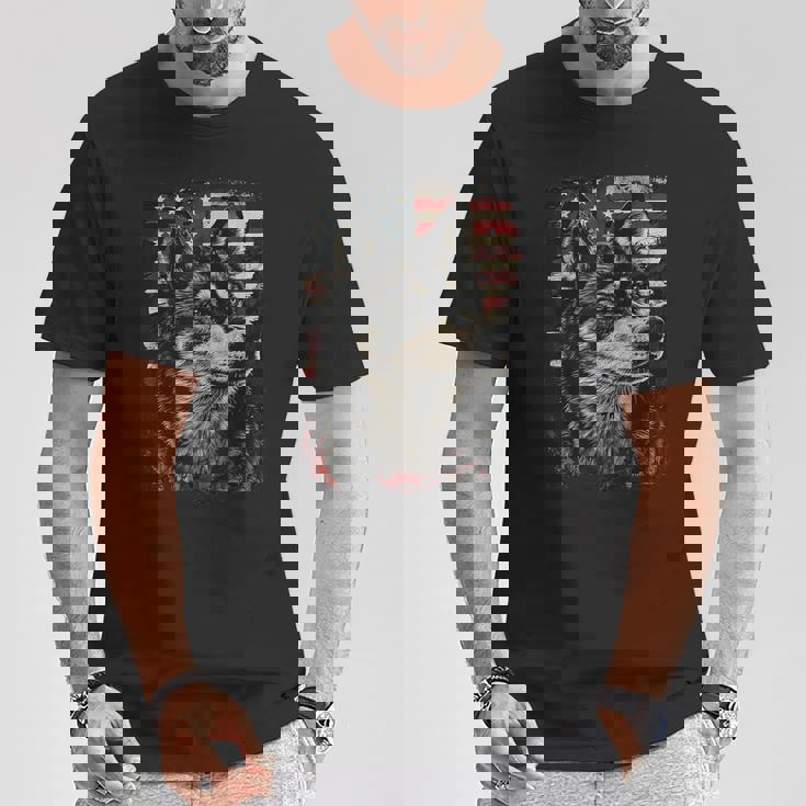 アイヌ犬 アメリカ国旗 Tシャツ 面白い贈り物