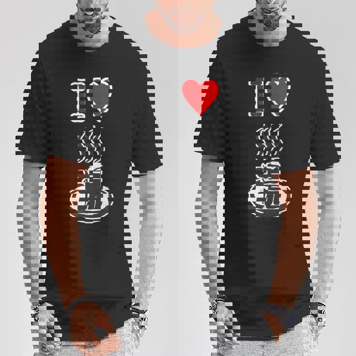 アイラブ・湯 イラスト【温泉】お風呂 マーク 銭湯 記号 ハート お土産 旅行 メッセージ・面白い デザイン Tシャツ 面白い贈り物