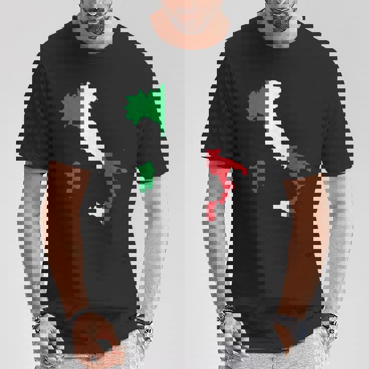 アウトライン イタリア 赤 白 緑 ストライプ 地図 Tシャツ 面白い贈り物