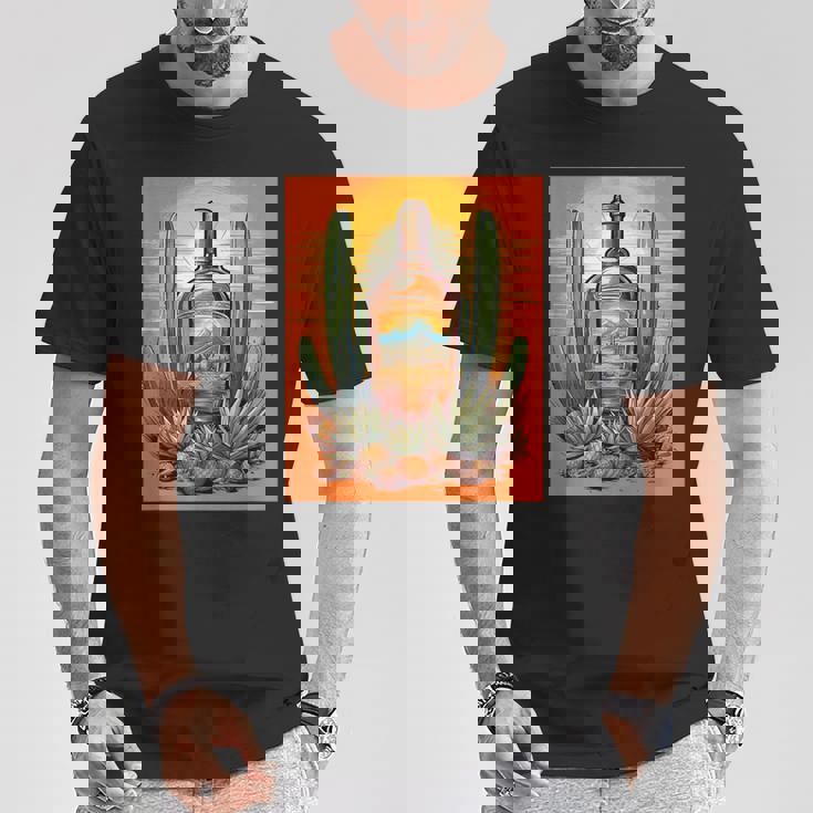 アガベ植物 テキーラボトル メキシカン メズカル アルコール ドリンク Tシャツ 面白い贈り物