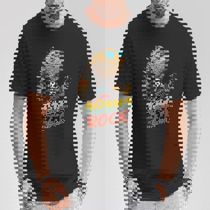 アガマ ロック、フトアゴヒゲトカゲ ロッカー、ギター Pogonaitticeps Tシャツ 面白い贈り物