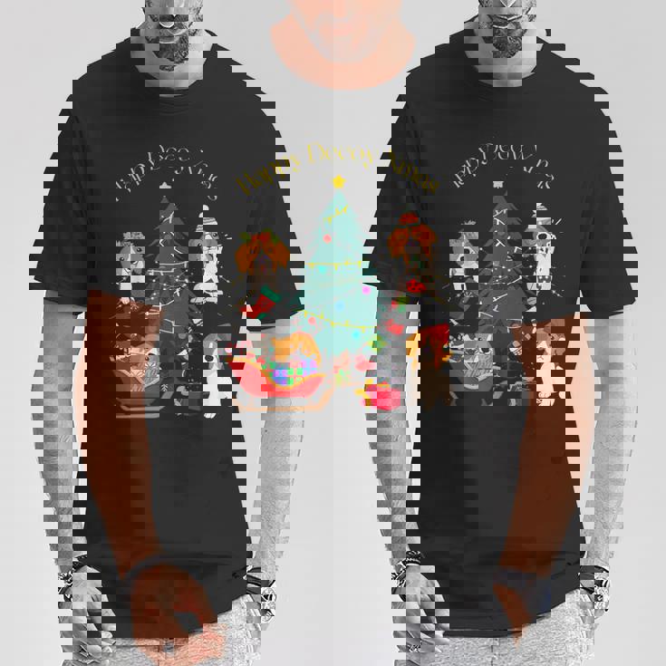 アグリー ハッピーデコピンクリスマス コーイケルホンディエ犬 ダッチデコイスパニエル犬 Tシャツ 面白い贈り物