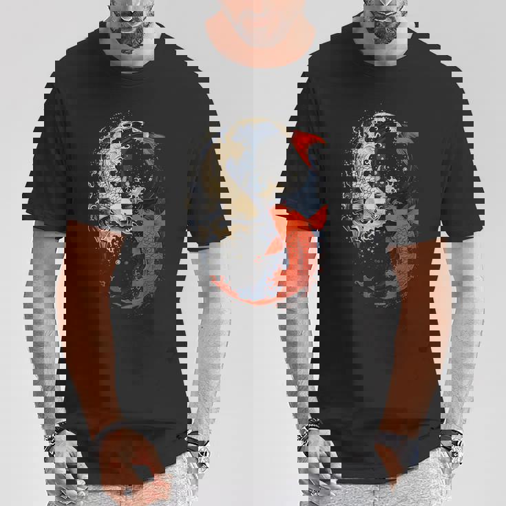 アニメ 日本の鯉 魚 陰陽 アート Tシャツ 面白い贈り物