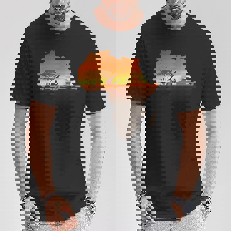 アフリカ キリン サバンナ サンライズ タンザニア ケニア アフリカ Tシャツ 面白い贈り物