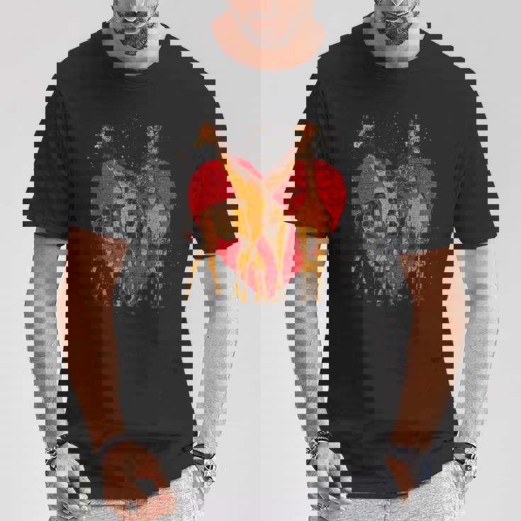 アフリカ サファリ アニマル ハート バレンタインデー ギフト ラブ キリン Tシャツ 面白い贈り物